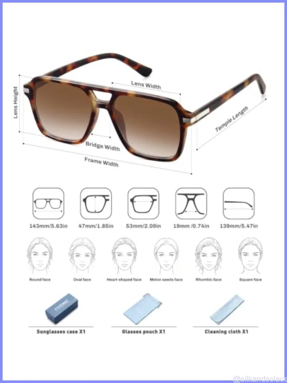 Retro Aviator Sunglasses Square Double Bridge UV400 Unisex Vintage